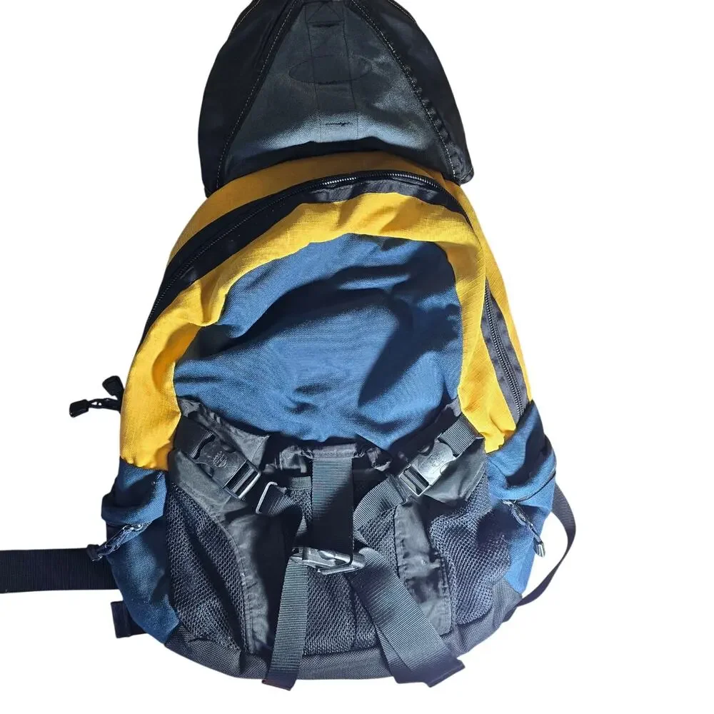 Timberland Vintage Backpack Blue & Yellow Colorblock Hiking Bag Day Pack